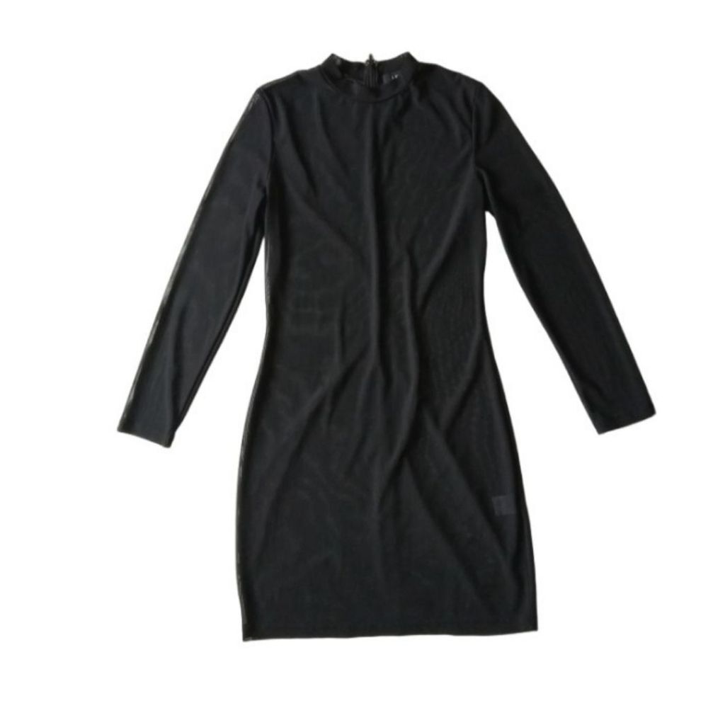 Akira Black Long Sleeve Mesh Fabric Mini Length Bodycon Dress Women's Size Large